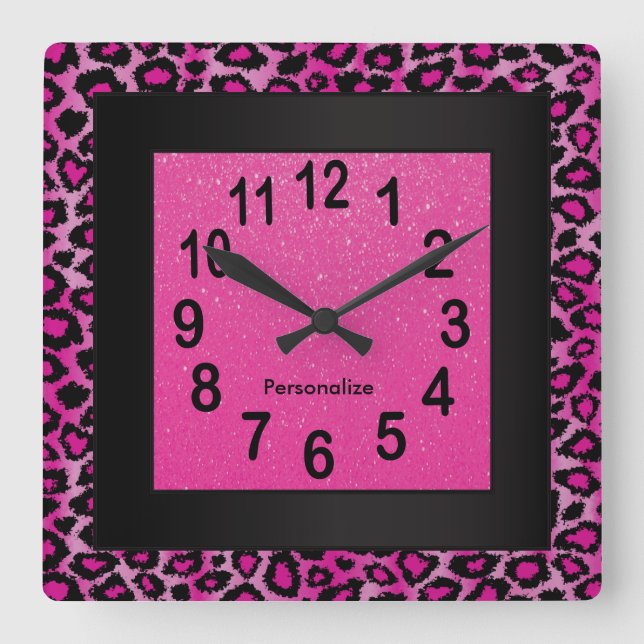 Reloj Cuadrado Leopard Animal Print with Hot Pink and Black (Anverso)