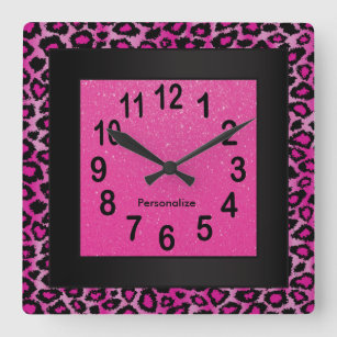 Reloj Cuadrado Leopard Animal Print with Hot Pink and Black