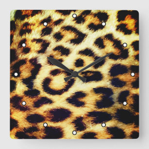 Reloj Cuadrado Leopard Cheetah Print Faux Fur con puntos