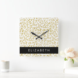 Reloj Cuadrado Leopard Print, Gold Leopard, Purpurina, tu nombre