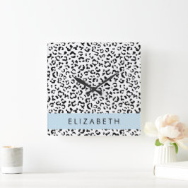 Reloj Cuadrado Leopard Print, Spots, Black And White, Tu Nombre