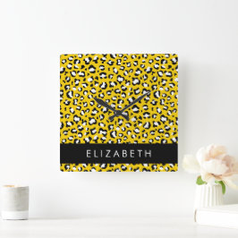 Reloj Cuadrado Leopard Print, Spots, Yellow Leopard, tu nombre