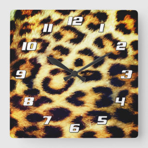 Reloj Cuadrado Leopardo Cheetah Print Faux Fur con números