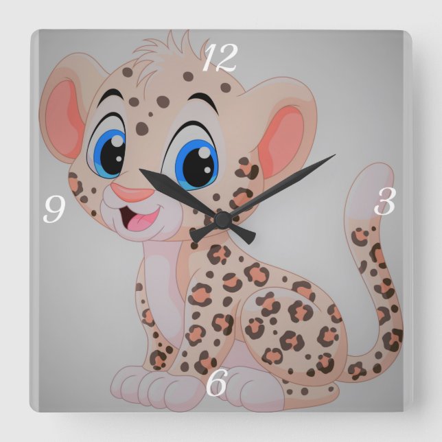 Reloj Cuadrado Leopardo de bebé adorable (Anverso)
