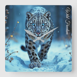 Reloj Cuadrado Leopardo de las nieves salvaje caminando helado en