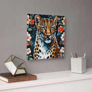 Reloj Cuadrado Leopardo floral vintage