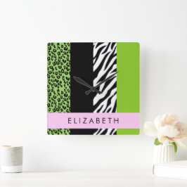 Reloj Cuadrado Leopardo Print, Zebra Print, Green, Your Name