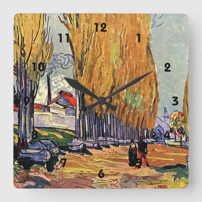Reloj Cuadrado Les Alyscamps por Van Gogh. Paisaje otoñal (Anverso)