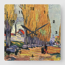 Reloj Cuadrado Les Alyscamps por Van Gogh. Paisaje otoñal