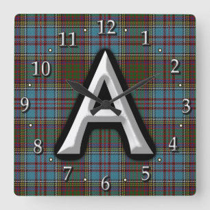 Reloj Cuadrado Letra clan anderson a monograma tartán