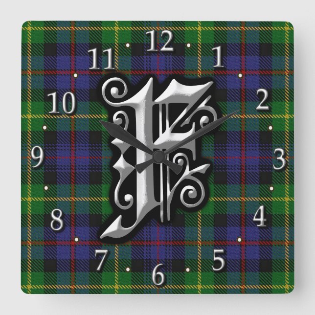 Reloj Cuadrado Letra clan farquharson F Monogram Tartán (Anverso)