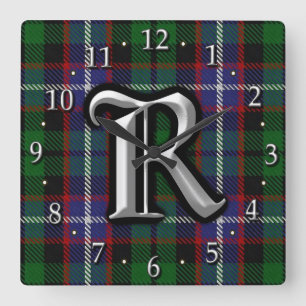 Reloj Cuadrado Letra Clan Russell R Monogram Tartán