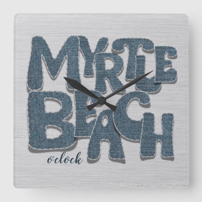 Reloj Cuadrado Letra de vaqueros de Myrtle Beach (Anverso)