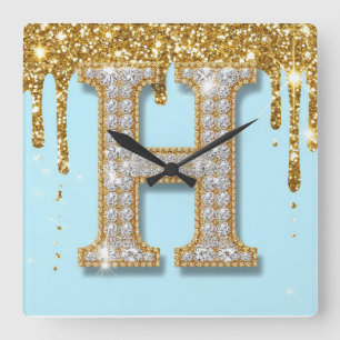 Reloj Cuadrado Letra H de diamante de lujo sobre fondo de purpuri