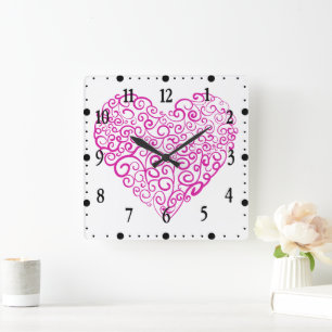 Reloj Cuadrado Letra manuscrita en espiral corazón rosa para el D