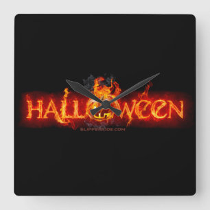 Reloj Cuadrado Letras ígneas masivas de SlipperyJoe's Halloween c