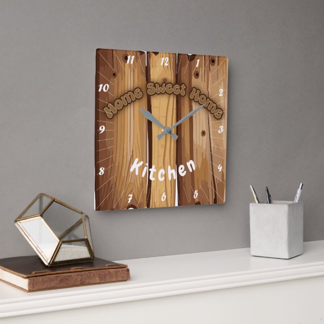 Reloj Cuadrado Letrero de Madera Rústica (Oficina)