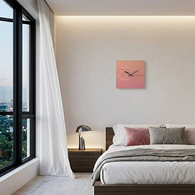 Reloj Cuadrado Letrero personalizado de corazón con gradiente de  (Wall Clock)