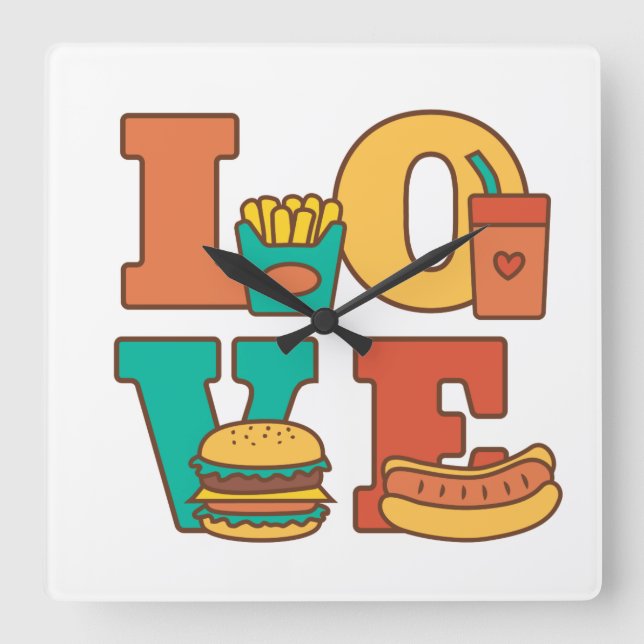 Reloj Cuadrado Letters Love Junk Food Room Décor (Anverso)