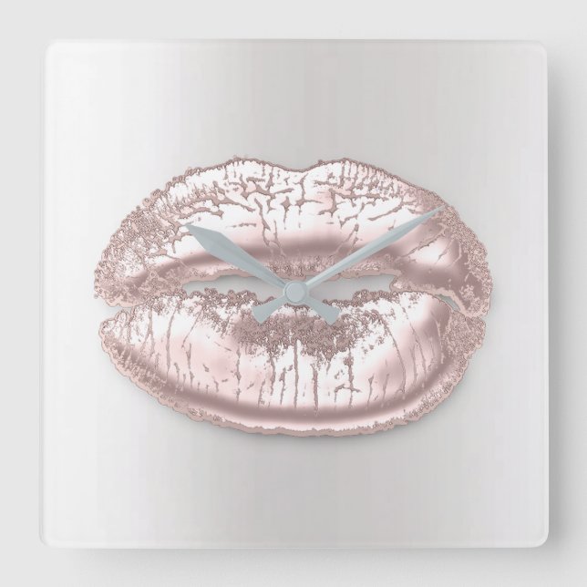 Reloj Cuadrado Levantamiento Metalizado de oro rosa rosa plateado (Anverso)