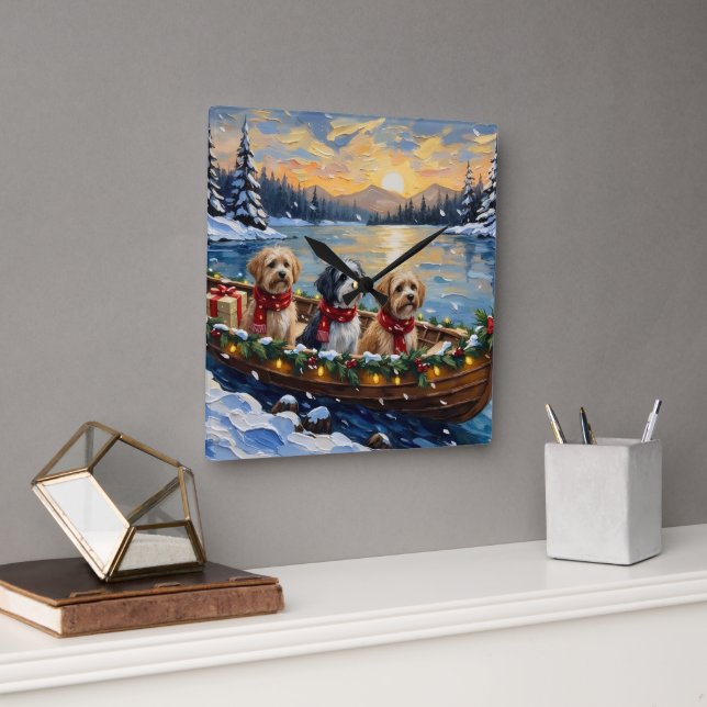 Reloj Cuadrado Lhasa Apso Christmas Boat Holiday (Oficina)