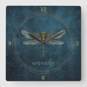 Reloj Cuadrado Libélula Mística Celestial de Azul Oscuro Capricho