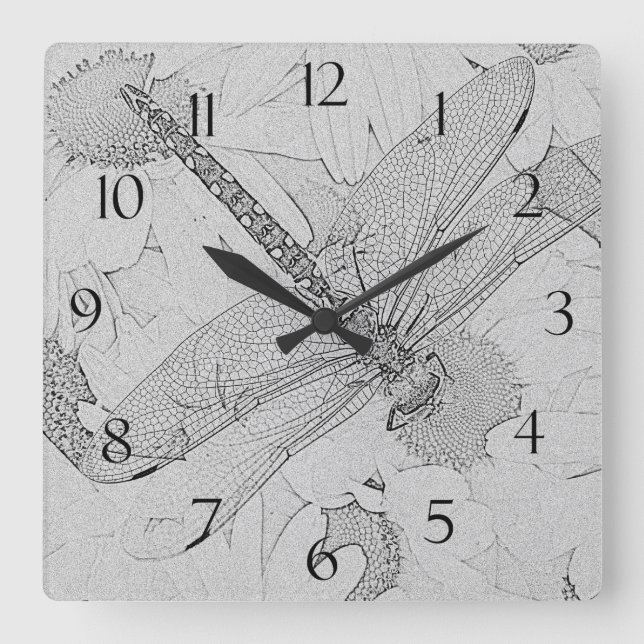 Reloj Cuadrado Libélula y margaritas (Anverso)