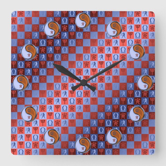 Reloj Cuadrado Libra & Tigre de Madera (Anverso)
