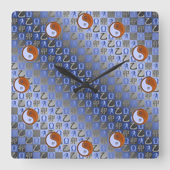 Reloj Cuadrado Libra y Conejo de Madera (Anverso)