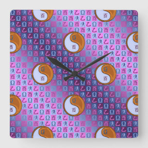 Reloj Cuadrado Libra y Gallo de Madera