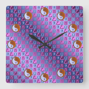 Reloj Cuadrado Libra y Gallo de Madera