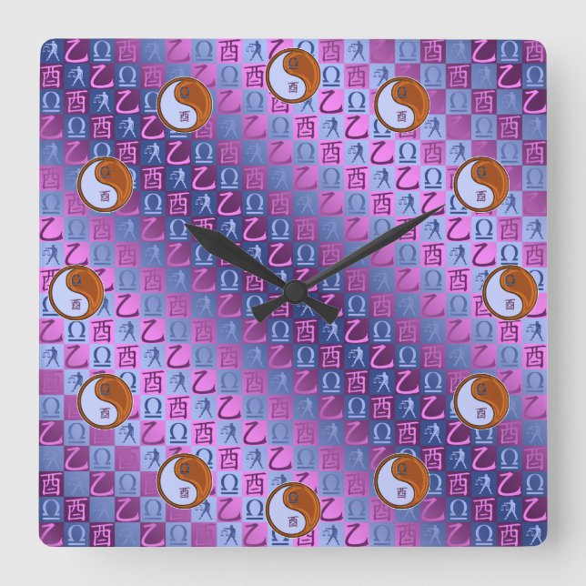 Reloj Cuadrado Libra y Gallo de Madera (Anverso)