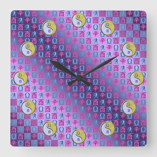 Reloj Cuadrado Libra y Gallo de Metal (Anverso)