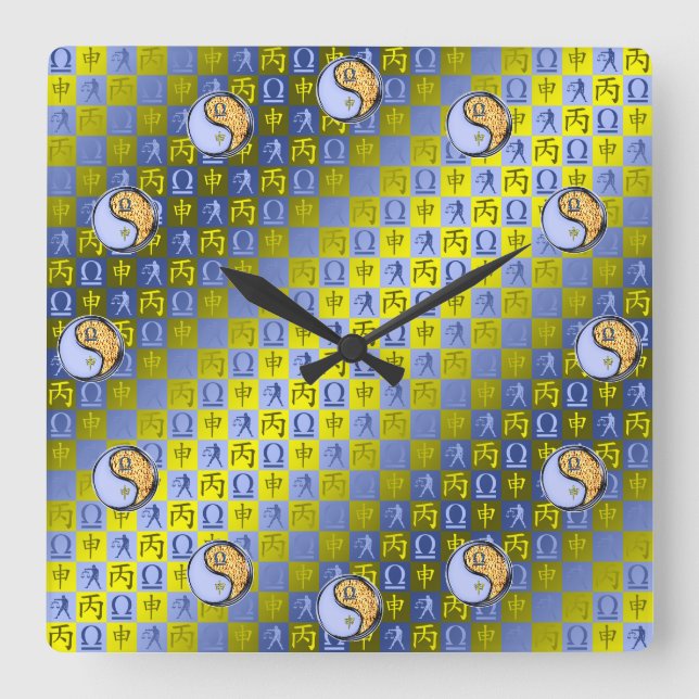 Reloj Cuadrado Libra y Mono de Fuego (Anverso)