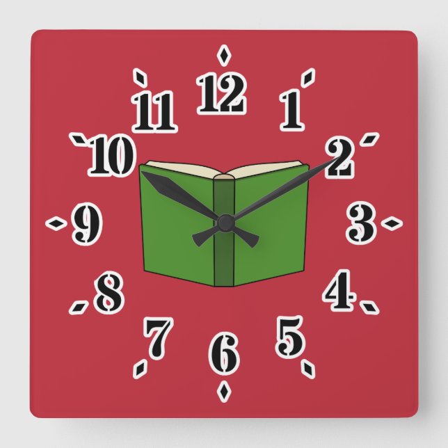 Reloj Cuadrado Libro Verde personalizado (Anverso)