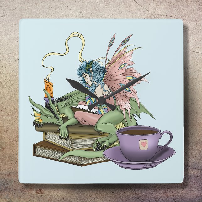 Reloj Cuadrado Libros de Dragón Hada Té Amistad  (Subido por el creador)