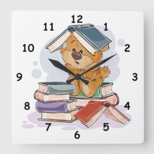 Reloj Cuadrado Libros de lectura de oso de Personalizado lindo