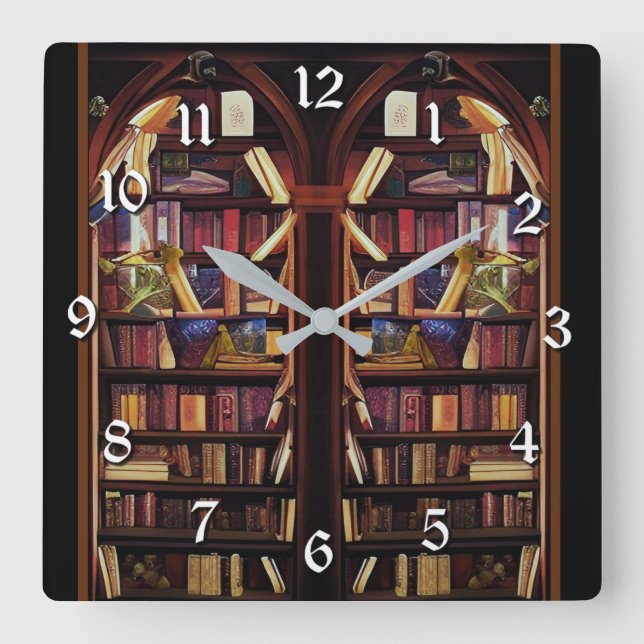Reloj Cuadrado Libros estantes de libros de Nook (Anverso)