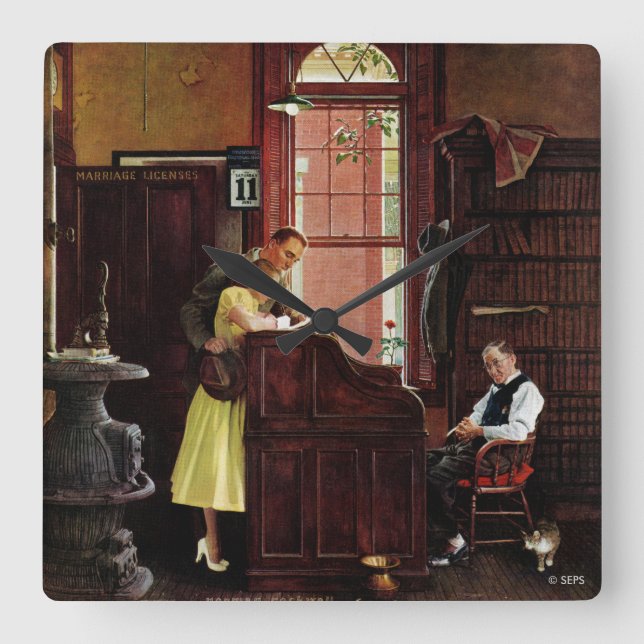 Reloj Cuadrado Licencia matrimonial de Norman Rockwell (Anverso)