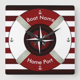 Reloj Cuadrado Lifebuoy ~ Life-Ring ~ Livesaver ~Maroon Bl & Wh~