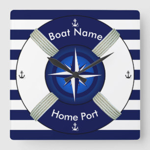 Reloj Cuadrado Lifebuoy ~Life-Ring ~Livesaver ~Navy Blue & White~