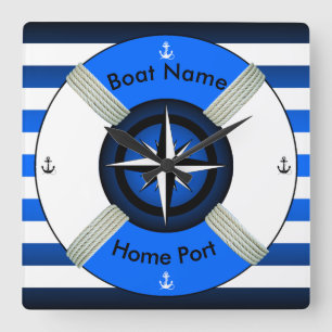 Reloj Cuadrado Lifebuoy ~Life-Ring ~Livesaver~Ocean Blue & White~