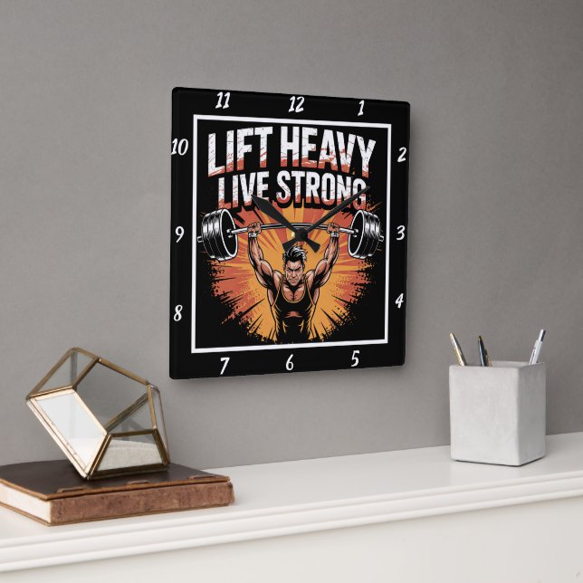 Reloj Cuadrado Lift Heavy Live Strong Barbell (Oficina)