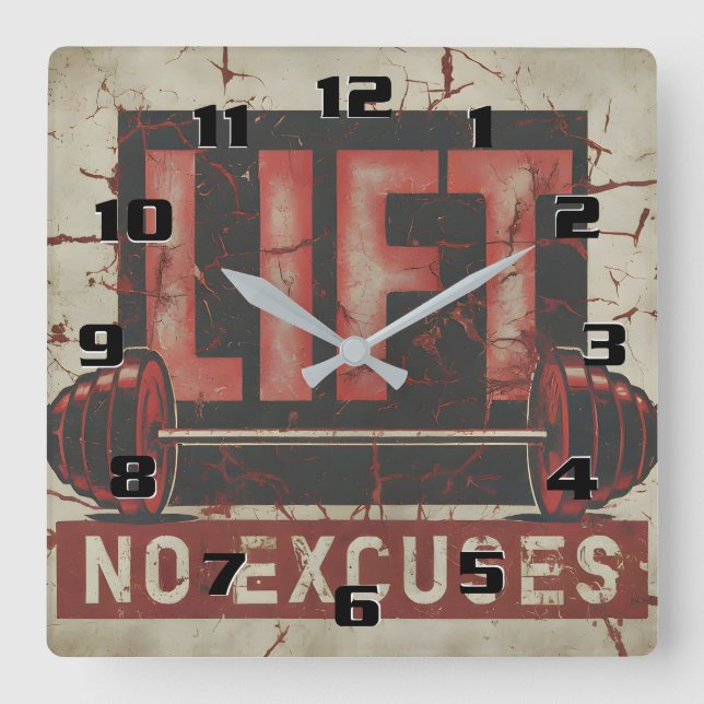 Reloj Cuadrado Lift No Excusas Impresionante Motivational Home gy (Anverso)