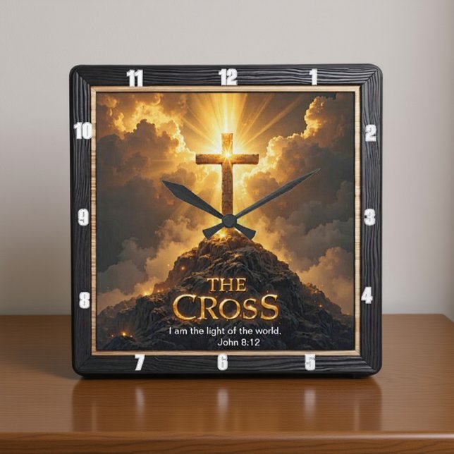 Reloj Cuadrado Light Salvation Cross Mountain Wooden World John 8 (Subido por el creador)