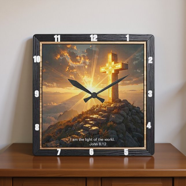 Reloj Cuadrado Light Salvation Cross Ornate Mountain Stairs (Subido por el creador)