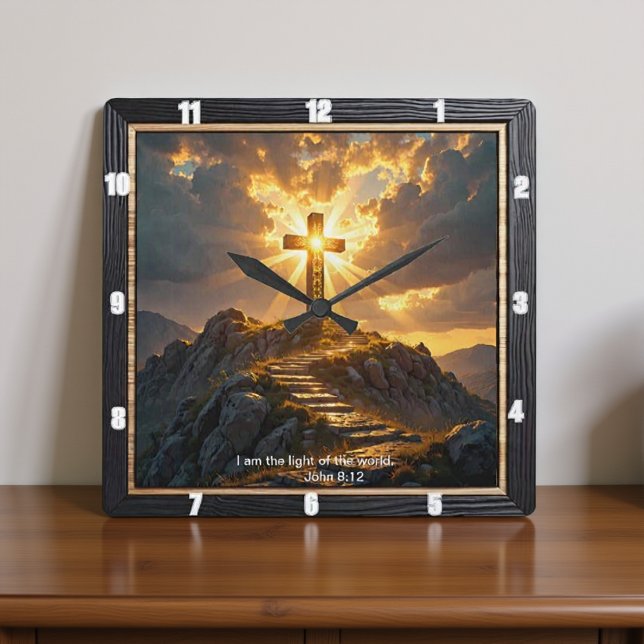 Reloj Cuadrado Light Salvation Cross Stairway Mountain John 8:12 (Subido por el creador)