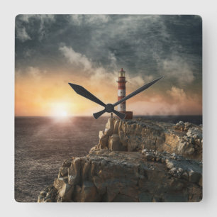 Reloj Cuadrado Lighthouses   Red & White Lighthouse
