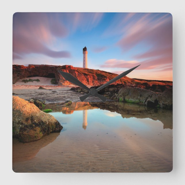 Reloj Cuadrado Lighthouses | Sea-Light Lossiemouth Scotland (Anverso)