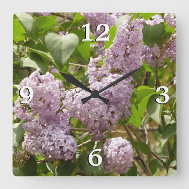 Reloj Cuadrado Lilac Bush hermosas flores de primavera morada (Anverso)
